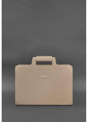 Женская кожаная сумка для ноутбука и документов светло-бежевая1 фото