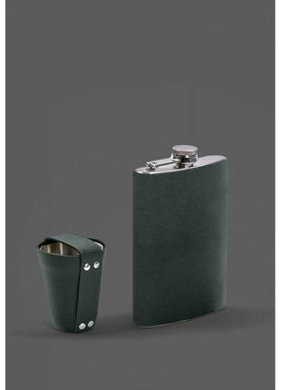 Набор с флягой и рюмками в кожаном чехле зеленый crazy horse