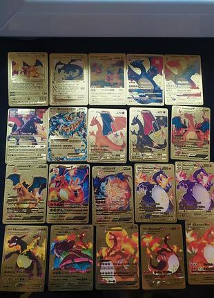Золотые карточки charizard pokémon. charizard gold card