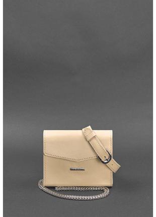 Набор женских кожаных сумок mini поясная/кроссбоди светло-бежевый2 фото