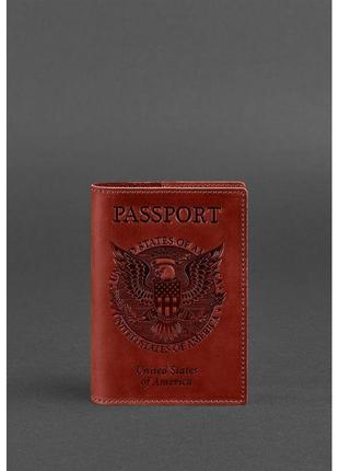 Шкіряна обкладинка для паспорта коралова з американським гербом