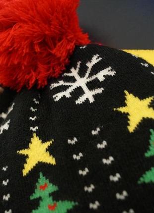 Новогодняя шапка с помпоном снежинки,елки8 фото