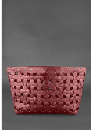 Кожаная плетеная женская сумка пазл xl бордовая krast2 фото