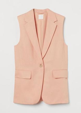 Льняная жилетка жакет удлиненная h&m из льна оверсайз sleeveless jacket