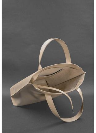 Кожаная женская сумка шоппер d.d. светло-бежевая краст5 фото