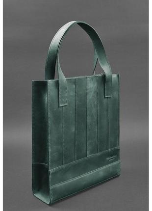 Кожаная женская сумка шоппер бэтси зеленая3 фото