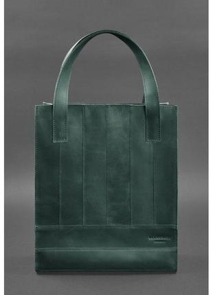 Кожаная женская сумка шоппер бэтси зеленая2 фото