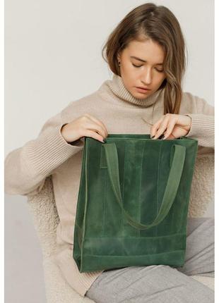 Кожаная женская сумка шоппер бэтси зеленая7 фото