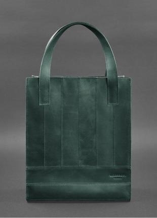 Кожаная женская сумка шоппер бэтси зеленая8 фото