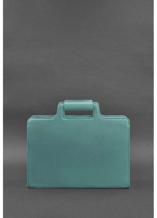 Женская кожаная сумка для ноутбука и документов бирюзовая3 фото