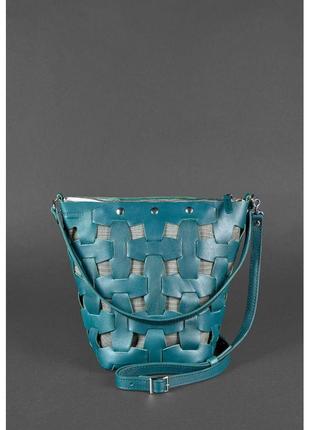 Шкіряна плетена жіноча сумка пазл m зелена krast2 фото