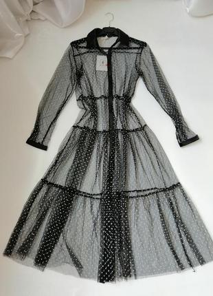 Платье накидка прозрачная сетка в горох1 фото