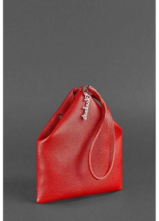 Кожаная женская сумка-косметичка пирамида красная5 фото