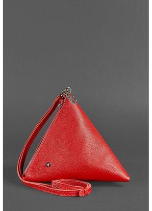 Кожаная женская сумка-косметичка пирамида красная2 фото
