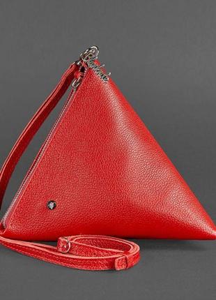 Кожаная женская сумка-косметичка пирамида красная10 фото