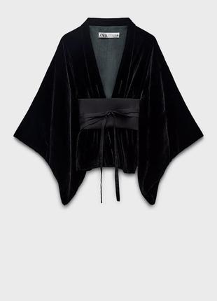 Бархатное кимоно zara с ремнем-корсетом1 фото