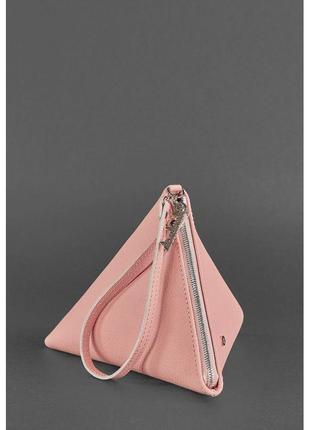 Шкіряна жіноча сумка-косметичка піраміда рожева3 фото