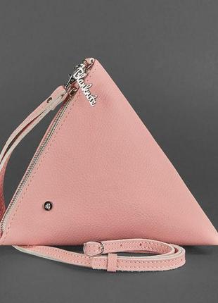 Шкіряна жіноча сумка-косметичка піраміда рожева10 фото