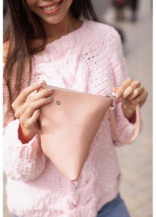 Шкіряна жіноча сумка-косметичка піраміда рожева7 фото