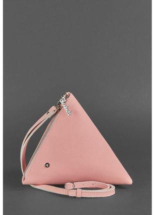 Шкіряна жіноча сумка-косметичка піраміда рожева2 фото