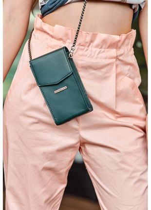 Вертикальная женская кожаная сумка mini поясная/кроссбоди зеленая7 фото