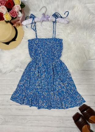 Сарафан блакитний в ромашки літня сукня плаття сарафан на бретелях зав'язках 42 44  розпродаж