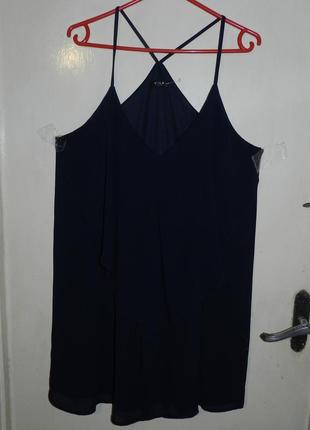 Ошатна і елегантна,темно-синя туніка-плаття з жабо-воланом і підкладкою,бол.розм.