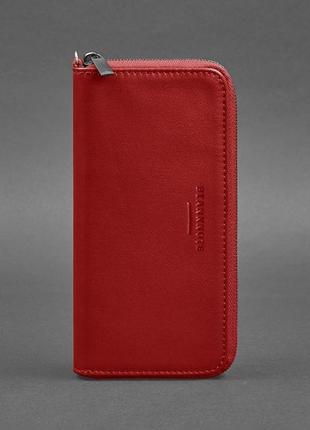 Кожаное портмоне на молнии 6.1 красное5 фото