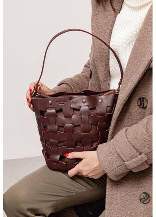 Кожаная плетеная женская сумка пазл m бордовая krast1 фото