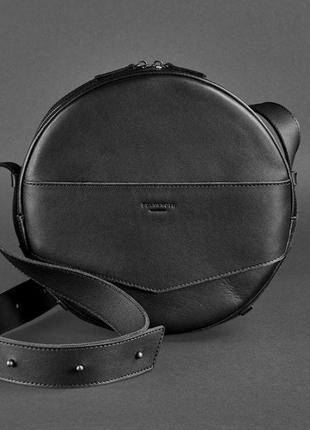 Кожаная женская круглая сумка-рюкзак maxi черная10 фото