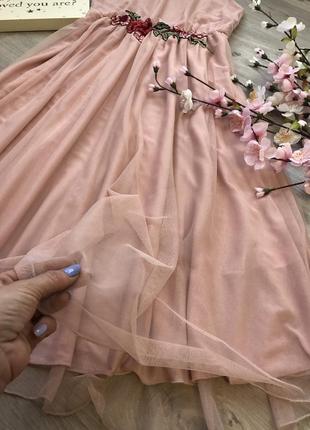 Фатиновое плаття міді, сукні з вишивкою, плаття на бретельках2 фото