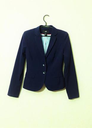 H&m брендовый красивый пиджак синий приталенный женский на подкладке длинные рукава жакет1 фото