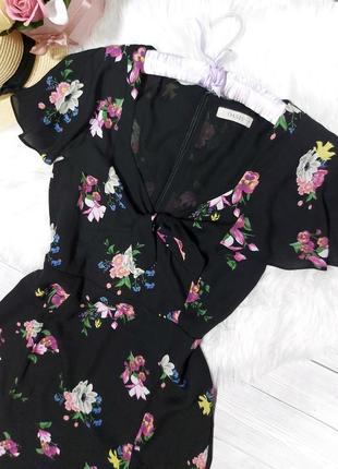 Чорна сукня міді в квіти гарне  плаття 48 46 розпродаж сукня квітковий принт4 фото