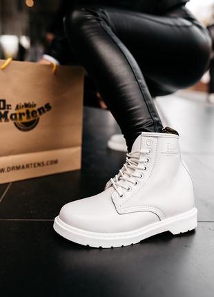 Женские ботинки зимние белые💖dr martens 1460 white💖кожаные сапоги с мехом мартинс.