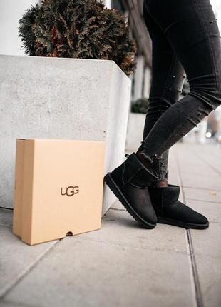 Женские кожаные черные зимние / угги / угги с мехом😍ugg classic mini black😍 ❤️36рр-45рр❤️ уго женские мини, угги мужские черные2 фото