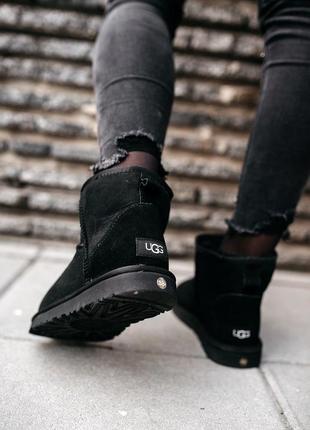 Женские кожаные черные зимние / угги / угги с мехом😍ugg classic mini black😍 ❤️36рр-45рр❤️ уго женские мини, угги мужские черные4 фото