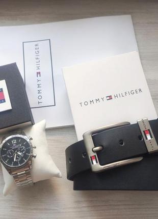 Ремінь + годинник tommy hilfiger чоловічий подарунковий набір