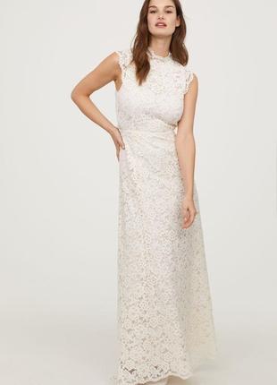 Шикарное длинное свадебное кружевное платье h&amp;m.3 фото