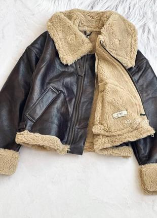 Стильная короткая дубленка с мехом в стиле zara