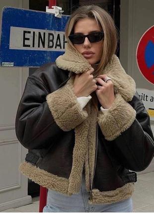 Стильная короткая дубленка с мехом в стиле zara6 фото