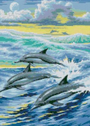 Алмазна вишивка дельфіни в морі 50x60 the wortex diamonds (twd20011l)2 фото