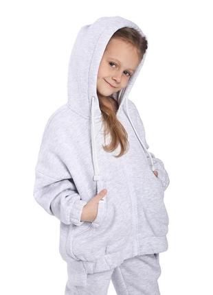 Костюм двійка дитячий спортивний, худі оверсайз на блискавці, штани, для дівчинки, теплий,2 фото