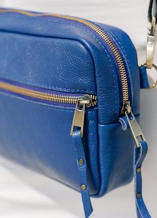 Синяя кожаная сумка через плечо2 фото