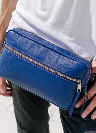 Синяя кожаная сумка через плечо3 фото