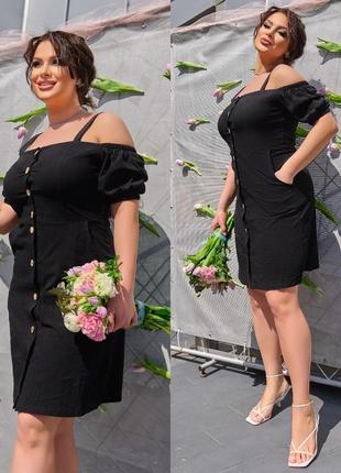 Плаття жіноче льон на ґудзиках великі розміри1 фото