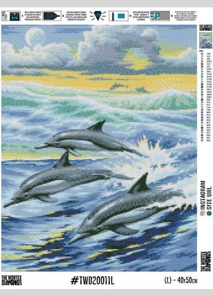 Алмазна вишивка дельфіни в морі 30x40 the wortex diamonds (twd20011)1 фото
