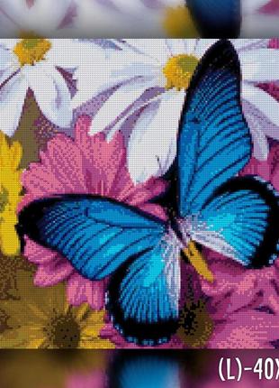 Алмазная вышивка бабочка на цветах 30x40 the wortex diamonds (twd10047)3 фото
