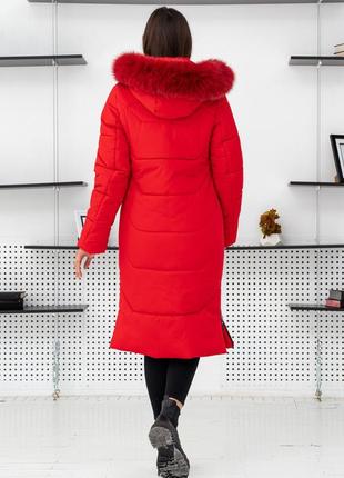 Яркая красная куртка женская зимняя с мехом. бесплатная доставка.4 фото