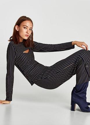 Широкі смугасті штани штани кюлоти в смужку висока талія від zara3 фото