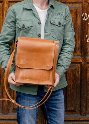 Мужская сумка мессенджер, коричневая кожаная сумка через плечо1 фото